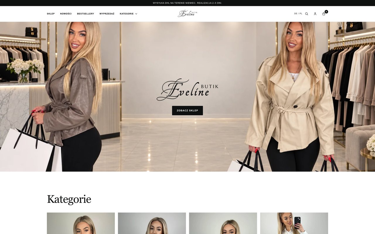 Widok strony Eveline Butik